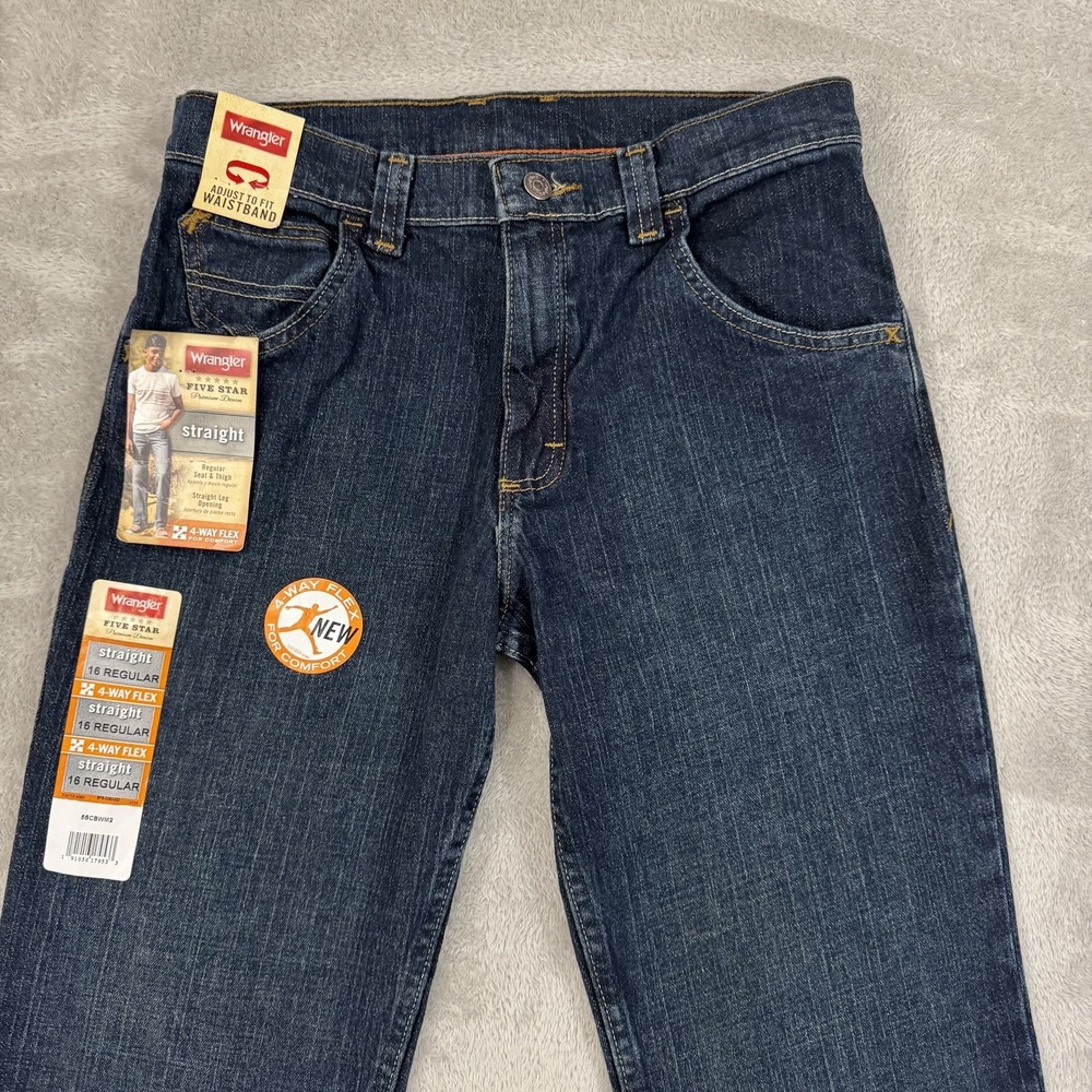 NWT Wrangler Jeans Youth Boys 16 Regular Straight Blue Comfort Flex Adjustable - Picture 7 of 16